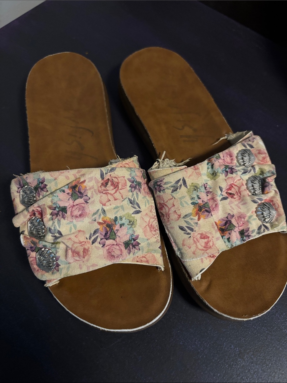 Blowfish Floral Slip-On Slides in Pink and Brown